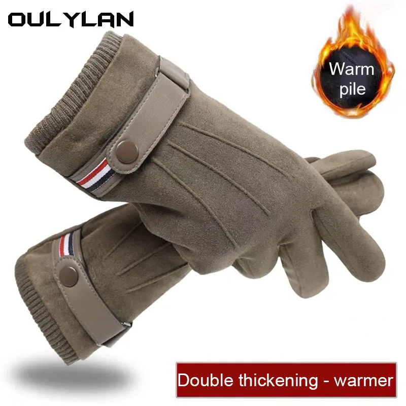 Мъжки зимни топли ръкавици зимни топли ръкавици без хлъзгане колоездене езда ръкавици руно удебелени топли пълни пръсти нехлъзгаща ръкавица