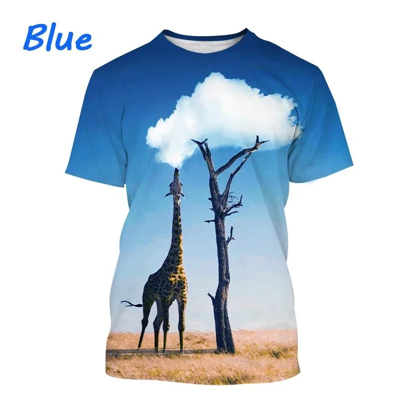 Мъжки и дамски 3D летни тениски, тениски с щампа на уличен жираф, красиви малки готини тениски, дишащи и удобни