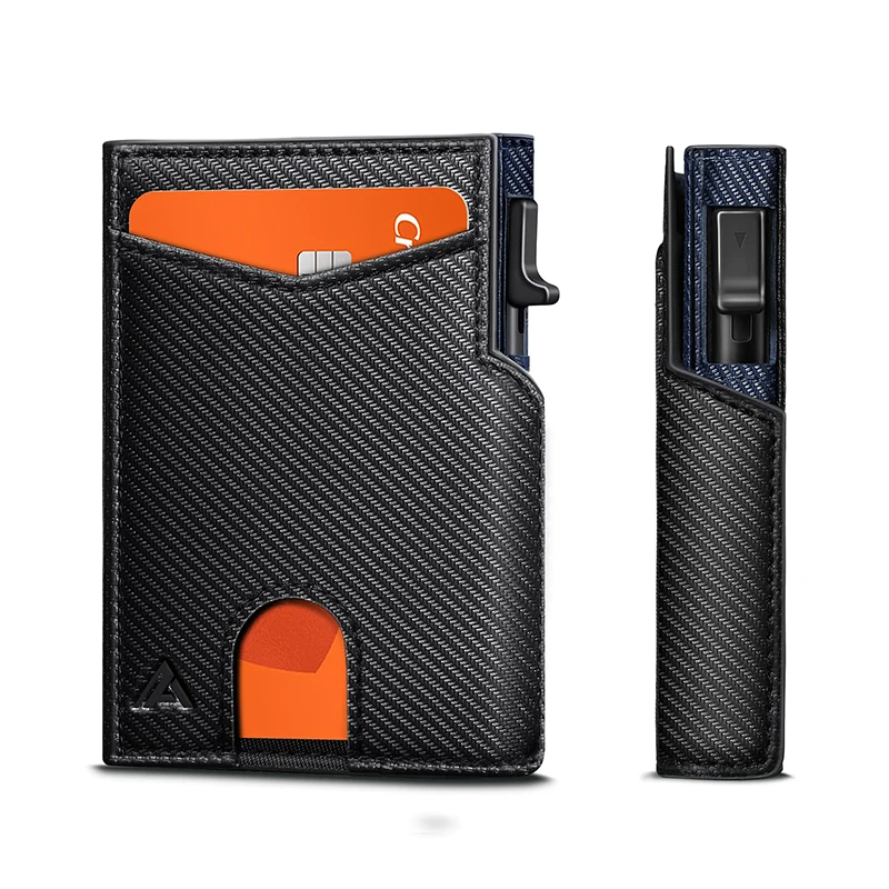 Мъжки портфейл ултра-тънък преден джобен портфейл RFID екраниран държач за кредитна карта от въглеродни влакна