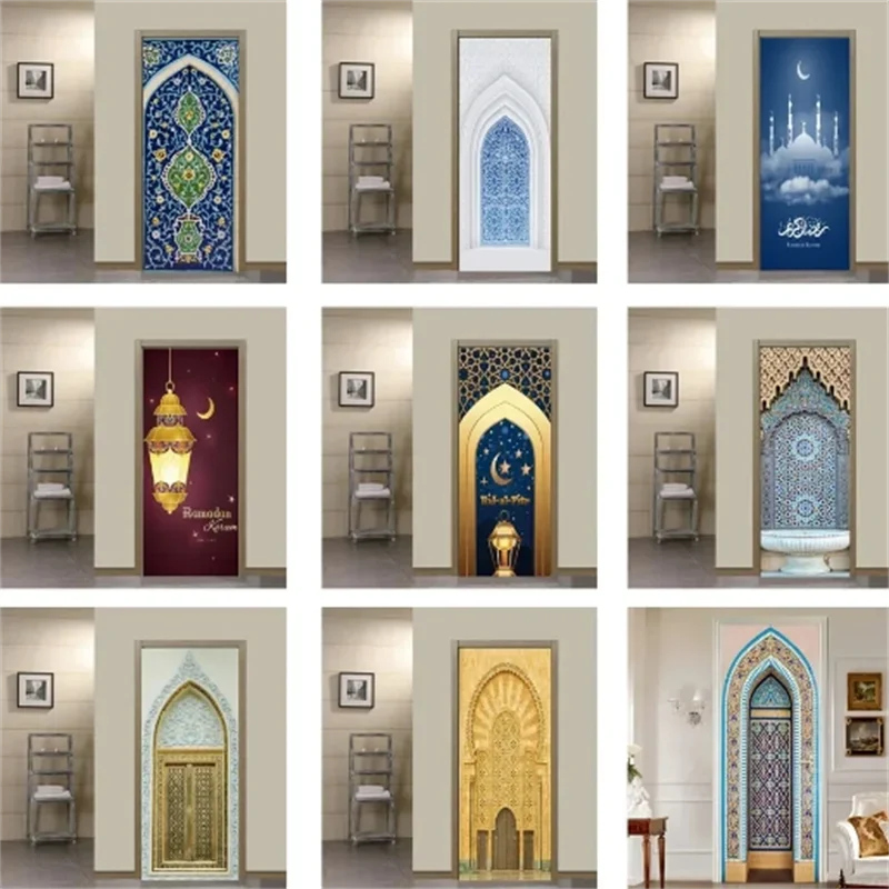 Начало декор изкуство стенопис хол мюсюлмански Голямата джамия на Мека тапет стена стикери веранда 3D самозалепващи врата стикер