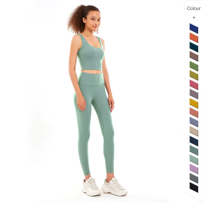 Нов комплект йога костюм за дамски комплект от две части за спортен фитнес за бягане, висока талия хип лифт LuluLemonS йога панталони