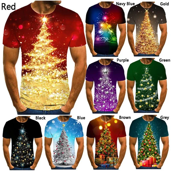 Нова мода Коледа 3D отпечатана тениска Мъже и жени летни ежедневни къси ръкави коледно дърво риза отгоре