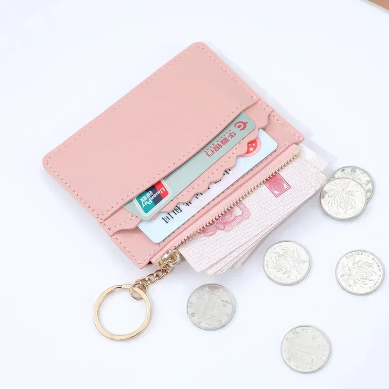 Нова чанта за карти Чанта за монети с цип мини чанта Момиче Студент Съхранение на монети Вълнообразна дантела ключодържател експлозивна простота