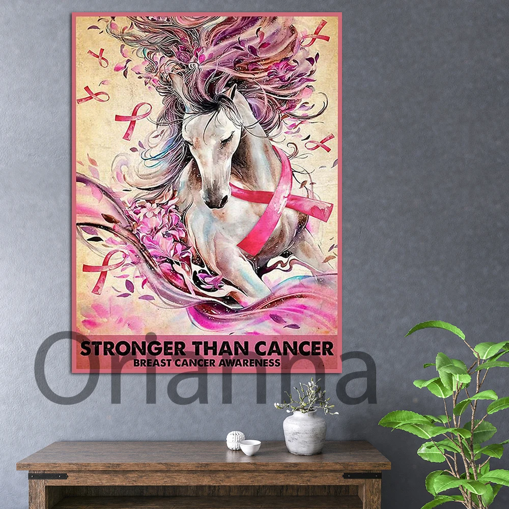  Осведомеността за рака на гърдата при конете е по-силна от рака Плакат Вдъхновяваща стена Арт Платно Декор Живопис за хол