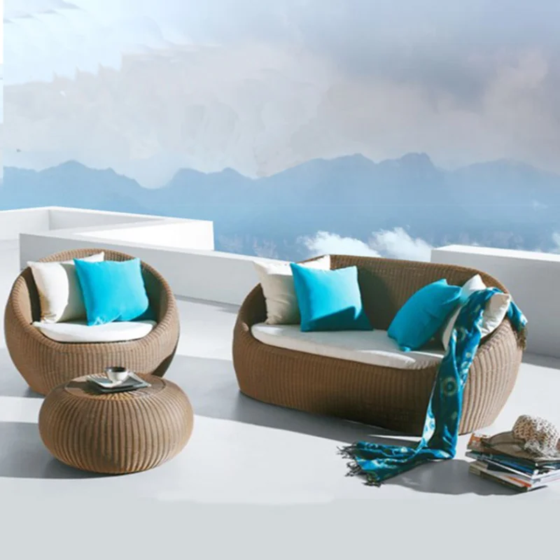  Персонализиран външен ратан диван, открит балкон, кафене, зона за отдих, ратан стол, ратан тъкане хол