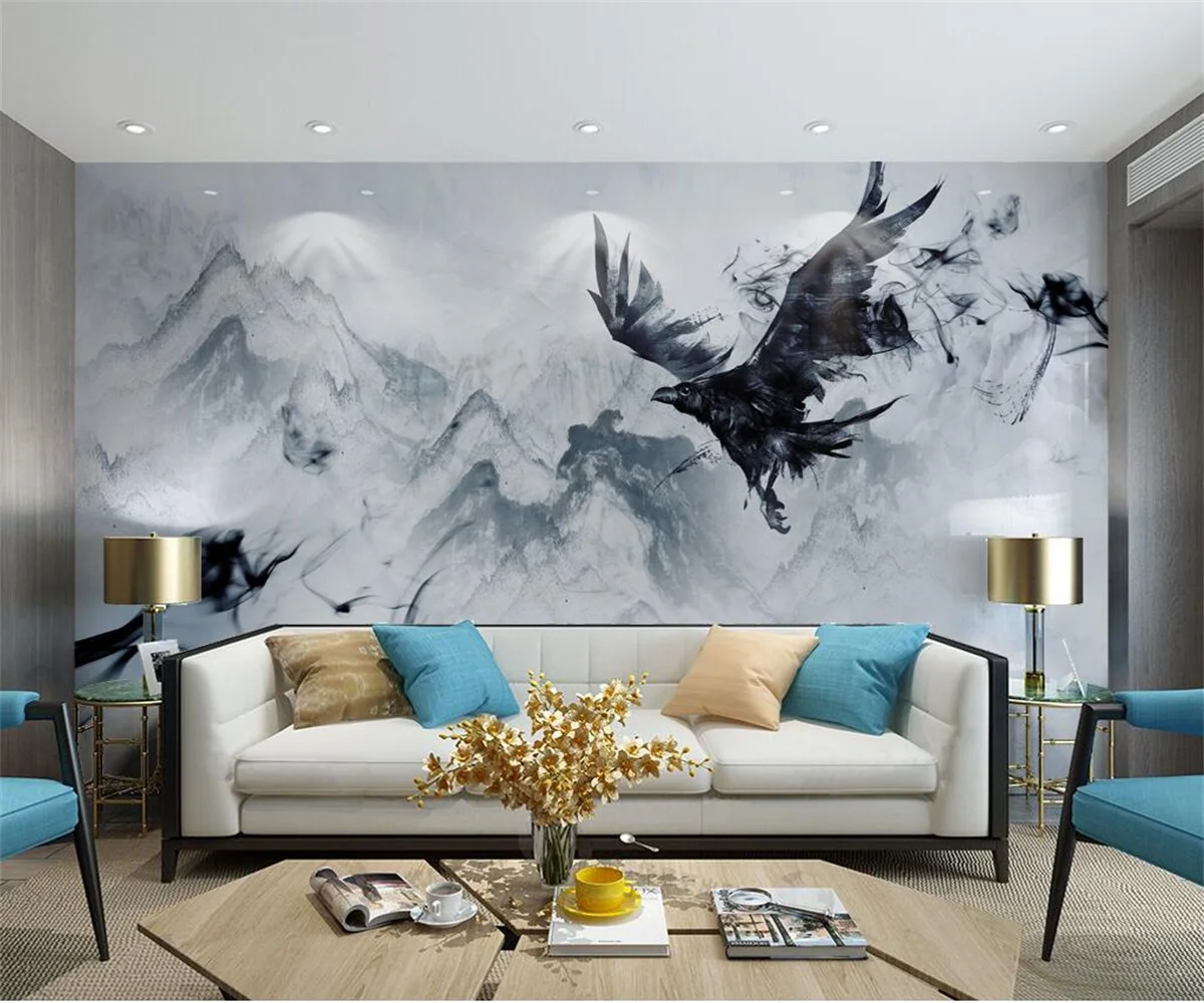 Персонализирана стенопис Стенопис абстрактно изкуство дим пейзаж орел мрамор 3D хол телевизор фон стена кърпа тапет