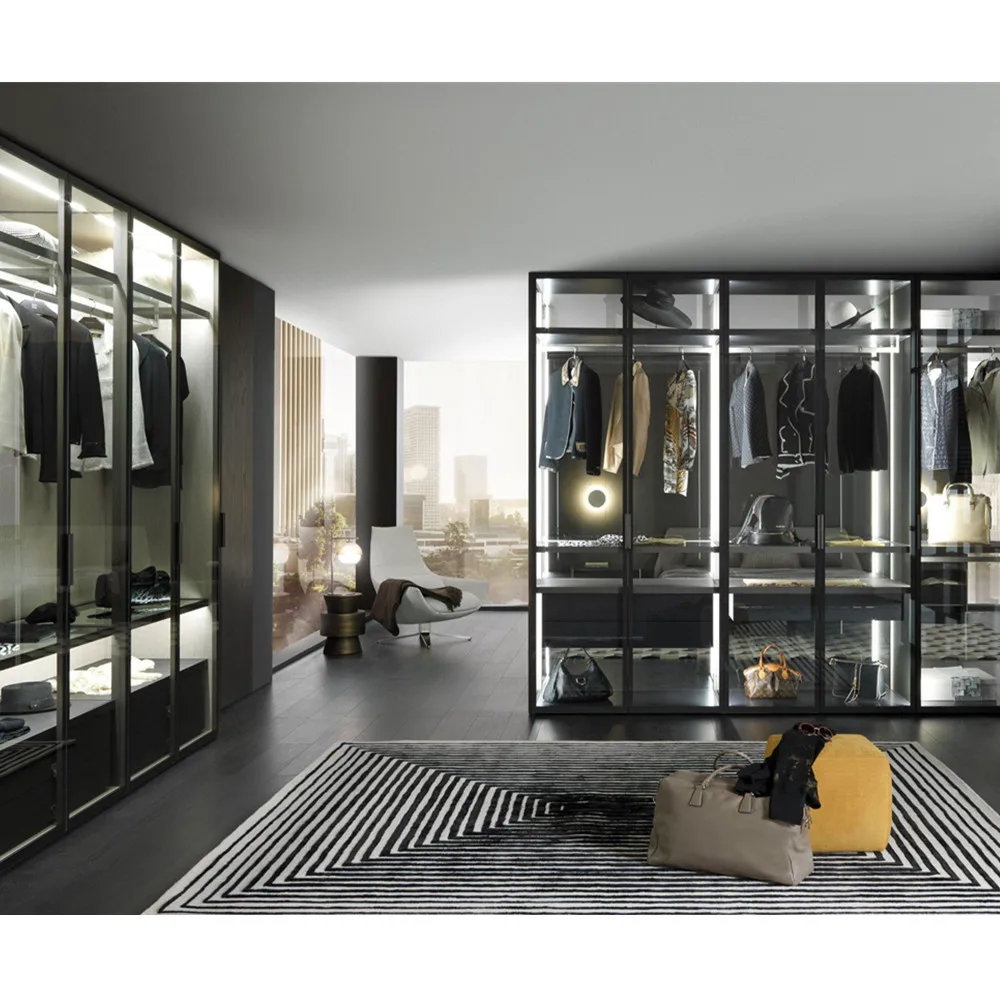 Персонализиране на гардероба на спалнята Дрешник Алуминиева стъклена врата Разходка в гардероби
