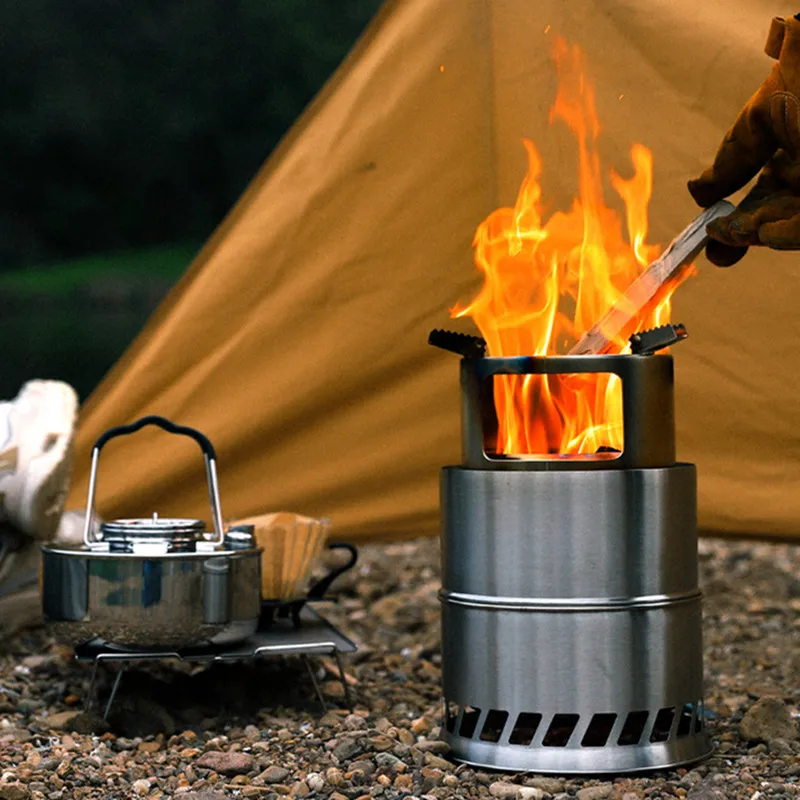 Печка за дърва за огрев Домакинско готварско облекло Мини дървени въглища Барбекю от неръждаема стомана Мобилна кухня на открито Къмпинг и пътувания Оборудване
