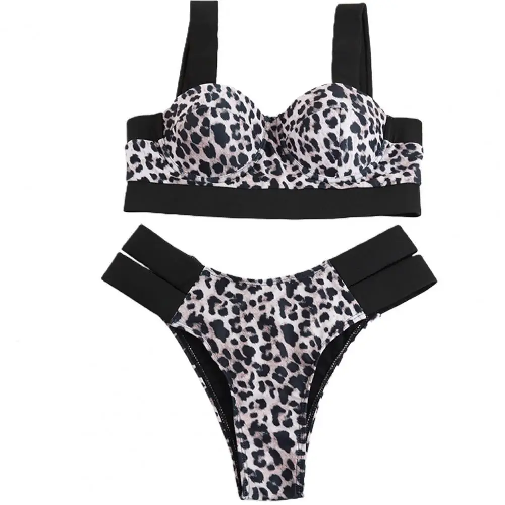 плажни бикини комплект добра еластичност бански костюм леопард печат пачуърк женски летни бански