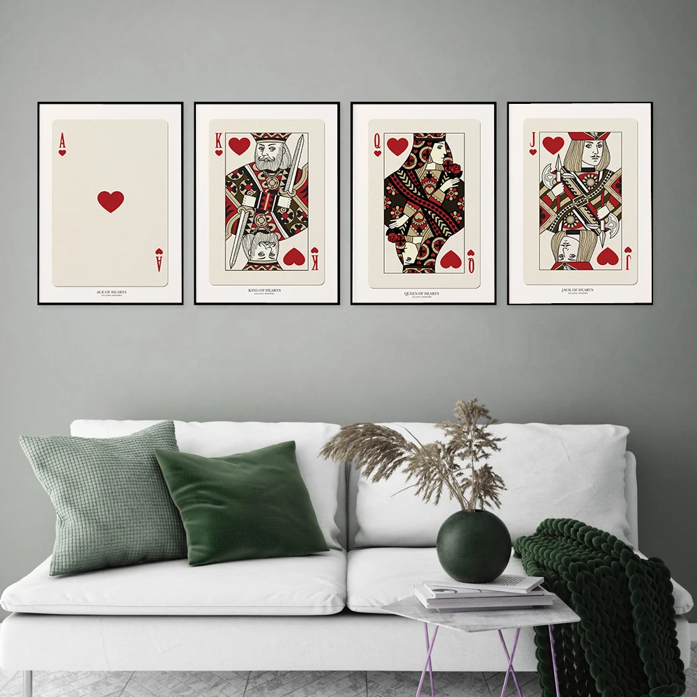 Плакат за карти за игра Кралицата на сърцата Изложба Платно Стенна картина Изкуство Съвременно средновековие Абстрактни отпечатъци Скандинавски домашен декор