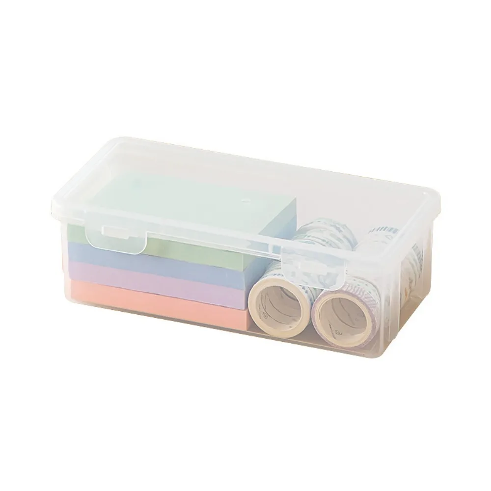 Пластмасова канцеларска кутия за съхранение Прозрачен калъф за съхранение с голям капацитет с капак Комбинирана кутия за сортиране на безпорядъка Козметична