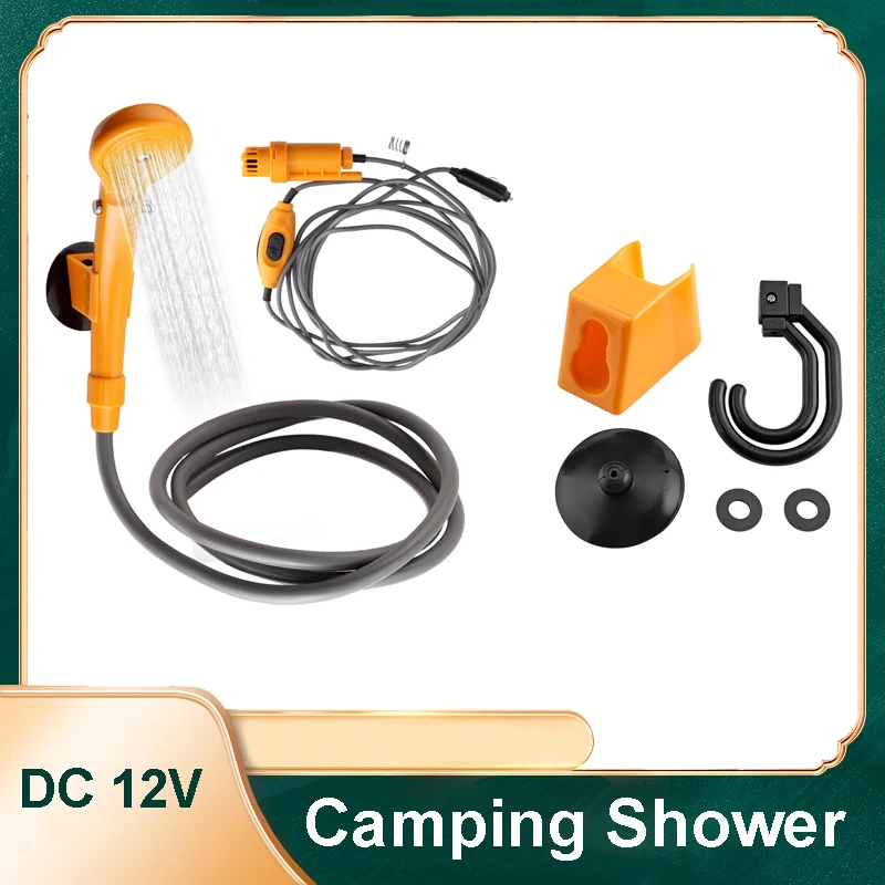 Преносим къмпинг душ 12V кола запалка ръчен открит лагер душ помпа за пътуване лагер душ