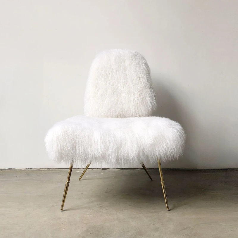 Прост, модерен, луксозен, дългокос метален стол за грим за възрастни от неръждаема стомана бели мебели R