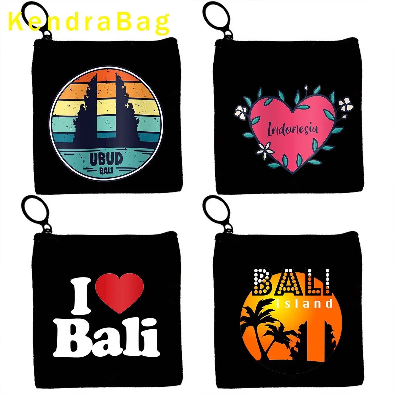 Ретро Бали Индонезия Карта на знамето Убуд емблема плаж любов сърце балийски ключ монета чанта платно чанти торбичка памук портфейл цип подаръци