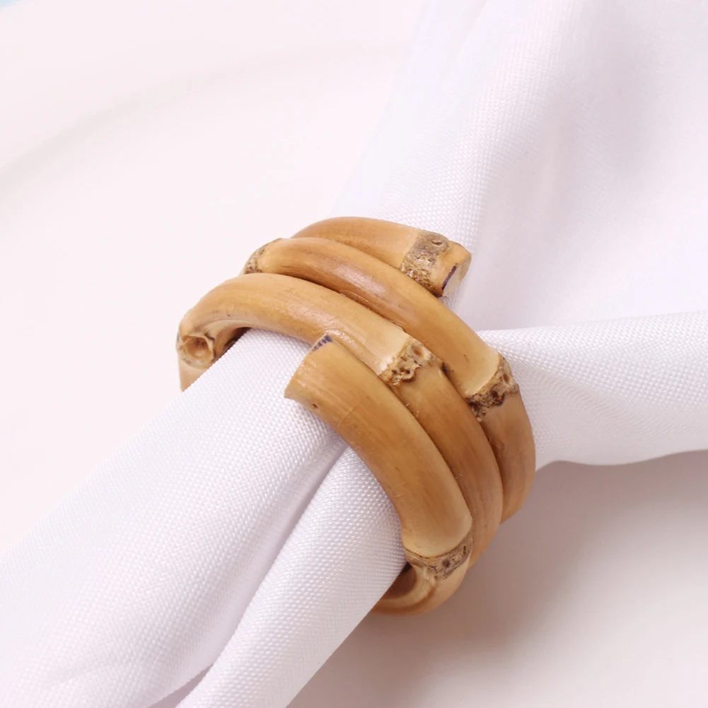Ръчно изработен бамбуков пръстен за салфетки, естествени селски държачи за салфетки Serviette Buckle Holder Set of 6