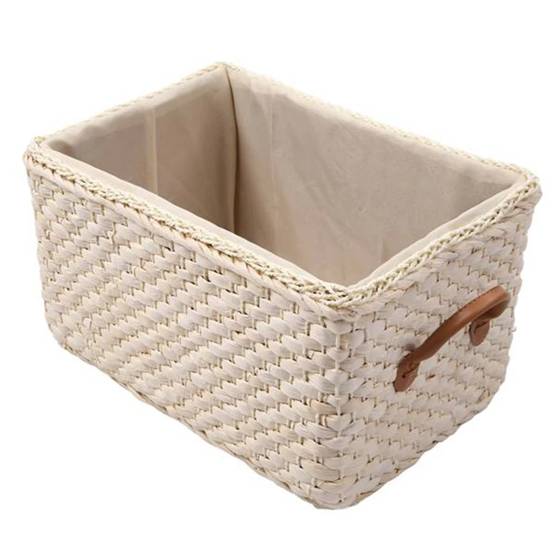 Ръчно тъкани кошница за съхранение Ръчно изработени пране плетени кошници Sundries организатор дрехи играчки контейнер декорация -бял
