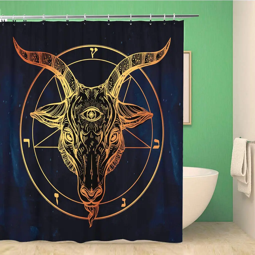 Сатанински демон печат душ завеса пентаграм готически коза главата душ завеса начало вана параван баня декоративни с куки