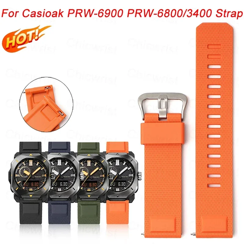 силиконова каишка за часовник за Casioak PRW-6900 PRW-6800 / 3400 гривна лента каучук замени 23 мм бързо освобождаване китката колан аксесоар