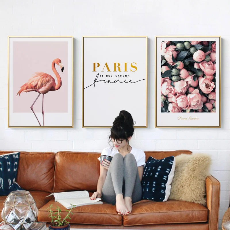 Скандинавски розови фламинго цветя с цитат n морско платно живопис плакати и печат стена изкуство картина за хол спалня студио