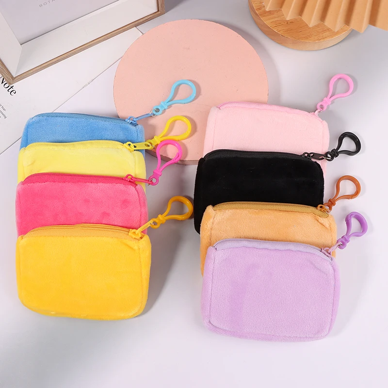 сладък бонбони цвят плюшени монета чанта жени минималистичен площад промяна торбичка портфейл слушалки чанта ключодържател