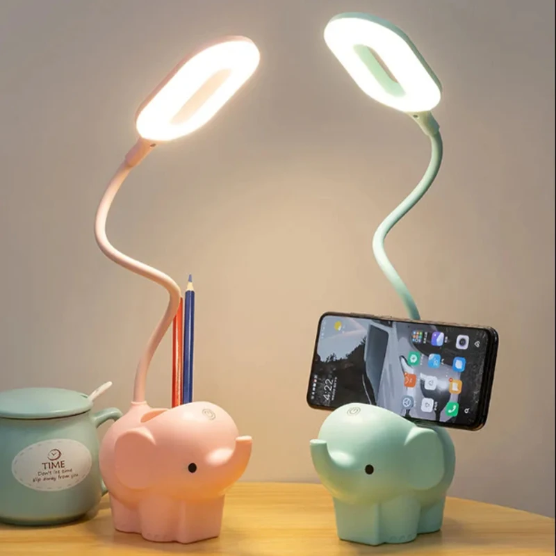  сладък слон LED настолна лампа USB акумулаторна учебна четене светлина докосване контрол маса нощна лампа за деца нощно шкафче офис
