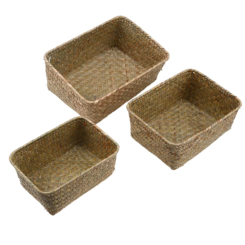 сламена тъкана кутия за съхранение Ръчно изработени кошници за съхранение на Wciker правоъгълник Плодови играчки Контейнер за кошница за пране Начало Организация на банята