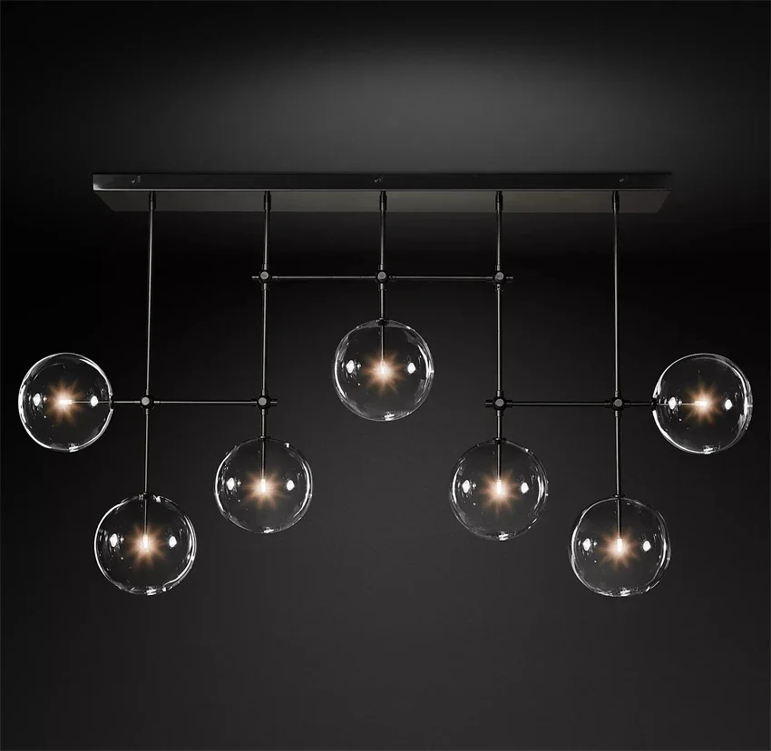 Стъклен глобус линейни полилеи Модерен ретро LED ясно топка месинг хром черни лампи блясък хол трапезария светлини декор