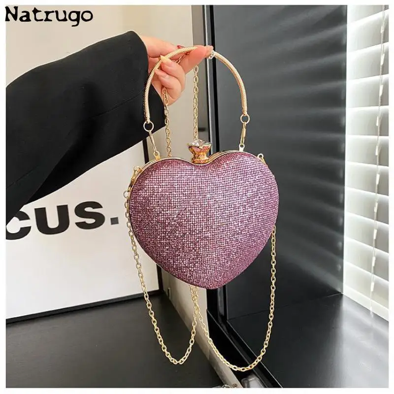 Сърдечни портмонета и чанти чанти за жени Луксозен дизайнер съединител чанта вечерен банкет чанта мода пайети рамо чанти