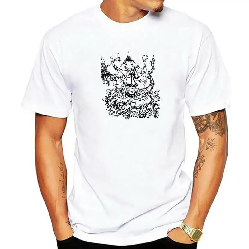 Тениска на Ганеша Индия Бог T риза Отпечатани мъже тениска Черно бяло върхове слон дизайнер облекло екипажа врата памук тениски