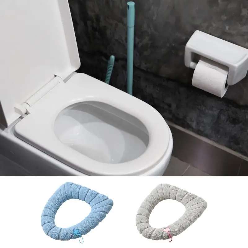 Тоалетна седалка Cover Баня тоалетна подложка възглавница с дръжка двоен цвят аксесоари за баня плетене O форма тоалетна седалка капак