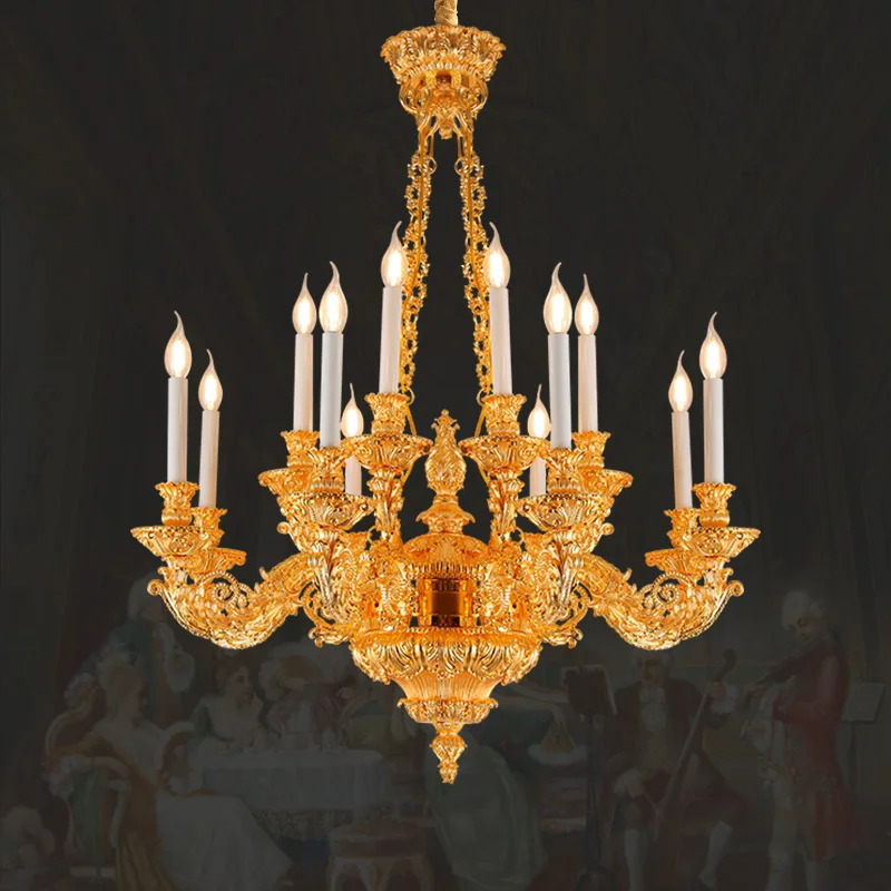 френски луксозен месинг златен полилей трапезария спалня Лам европейски Royal Dewaxed медна свещ висулка светлина