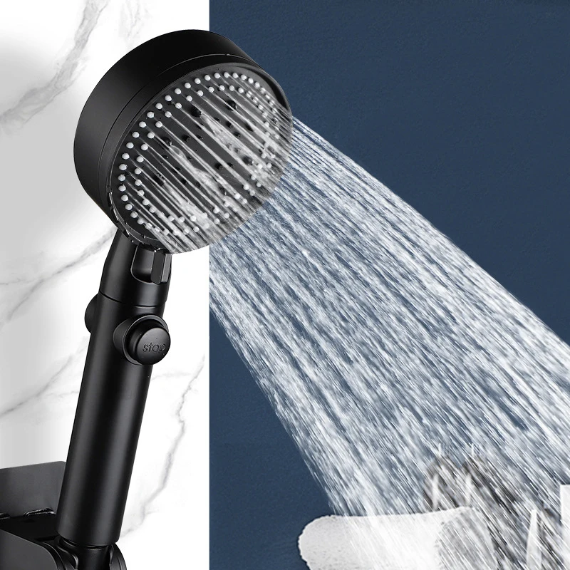 Черна душ глава Пестене на вода Регулируем душ с високо налягане Едноклавишен воден масаж Еко душ Аксесоари за баня