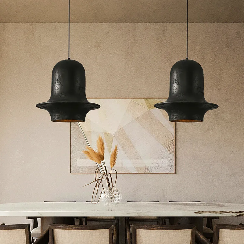 японски ретро Wabi-Sabi вятър индустриален полилей Скандинавски дизайнер Черен ресторант светлини Cafe спалня бар декор висящи лампи