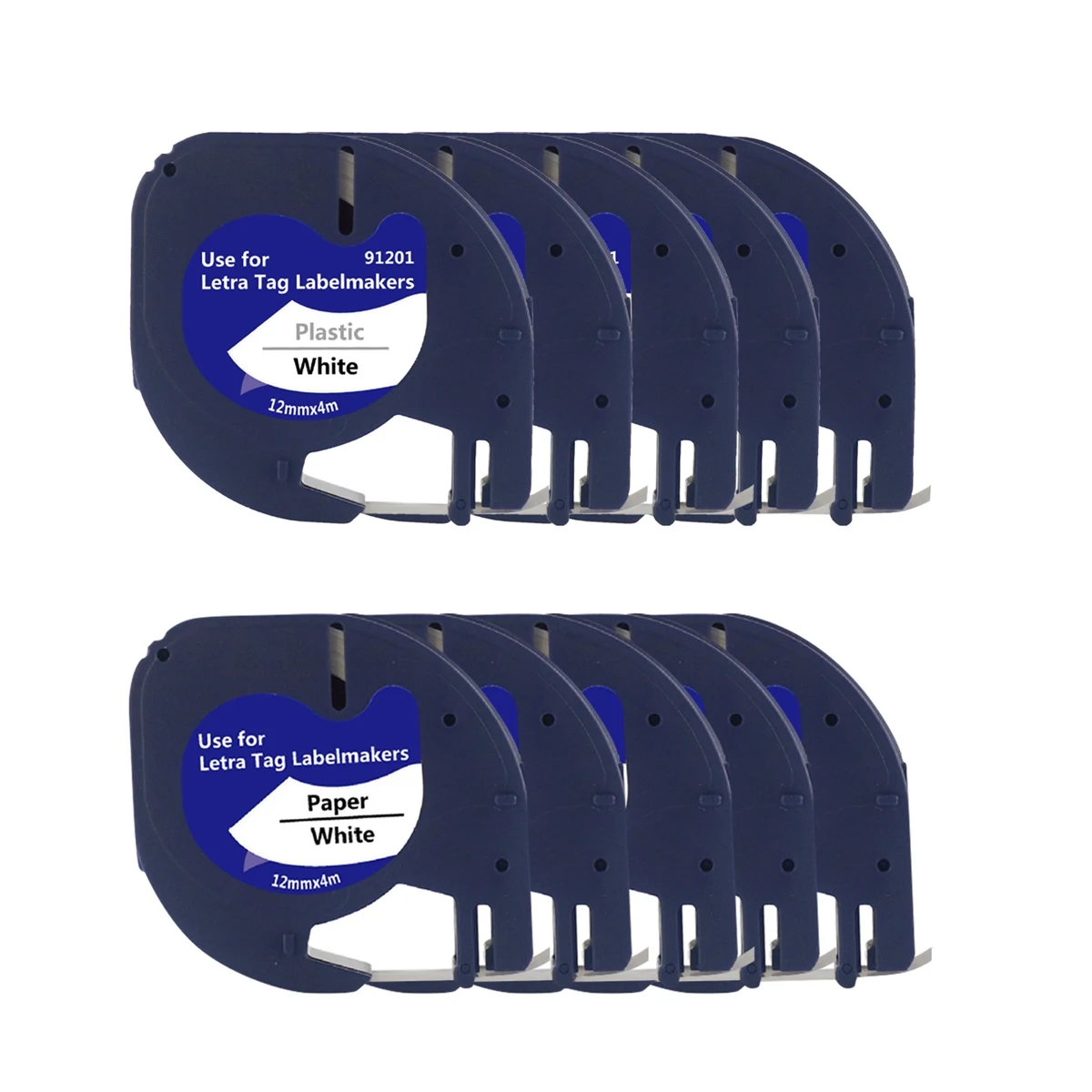10Pcs Производител на етикети Пълнители за Dymo Letratag пълнители 12mm x 4M Бяла пластмасова лента за етикети Letra Tag Plus LT Maker