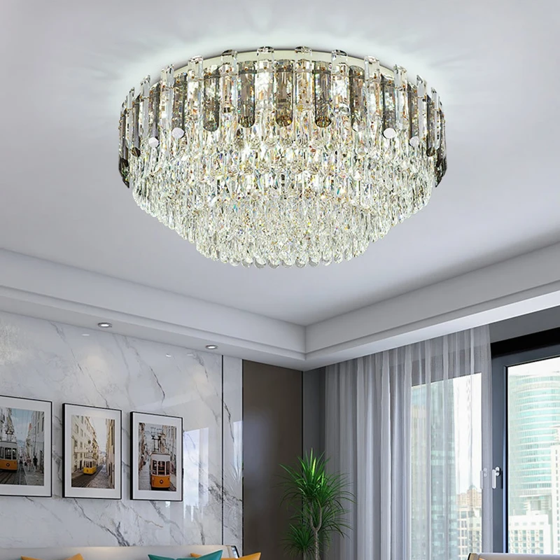 2024 Модерен кристален таван полилей луксозен светодиоден домашен декор светлини злато Casa Lampara De Techo за хол