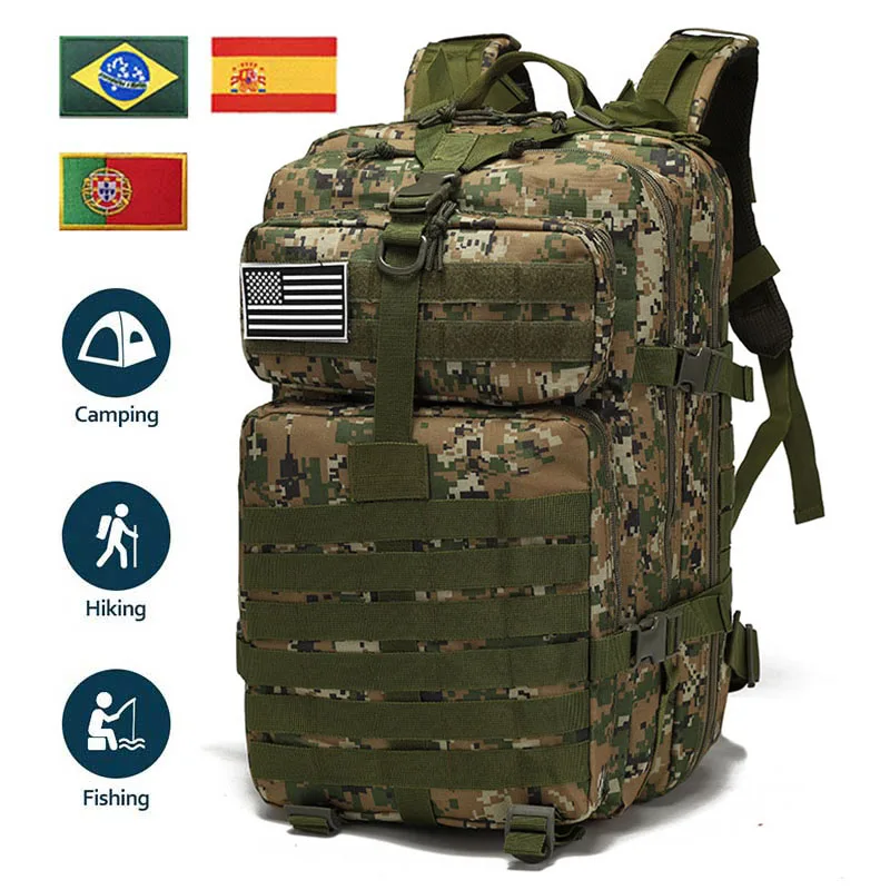 30L/50L Армейска тактическа раница Мъже Къмпинг чанта с голям капацитет Военни туристически чанти Jungle Digital зелена раница с флаг кръпка