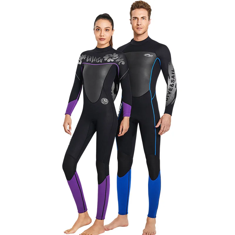 3mm Мъжки и дамски еднокомпонентен топъл сърф костюм с дълъг ръкав, студен устойчив водолазен костюм за плуване, Cx63