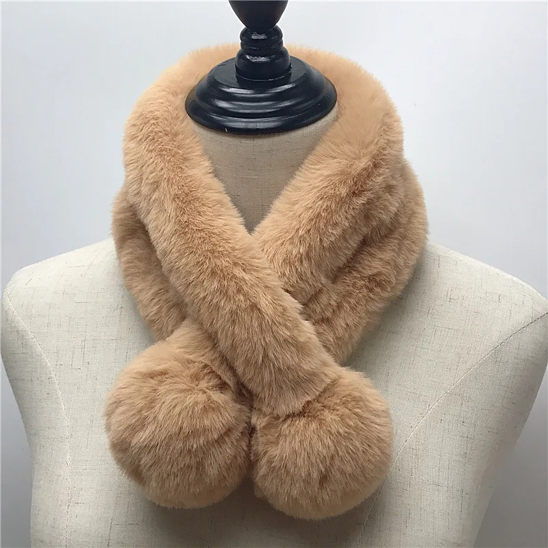 Furry Faux Rabbit Fur Collar Шал за жени Кръстосан шал Корейски Faux Rabbit Fur Neck Warmer Neckerchief Зимни плюшени шалове