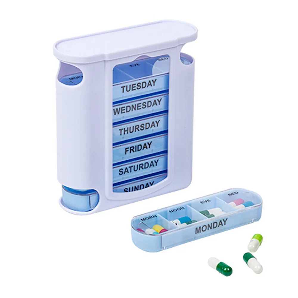 Portable 7 дни медицина медицински хапче кутия 28 решетки седмично хапче случай кутия за съхранение пътуване медицина кутия притежателя таблетка организатор