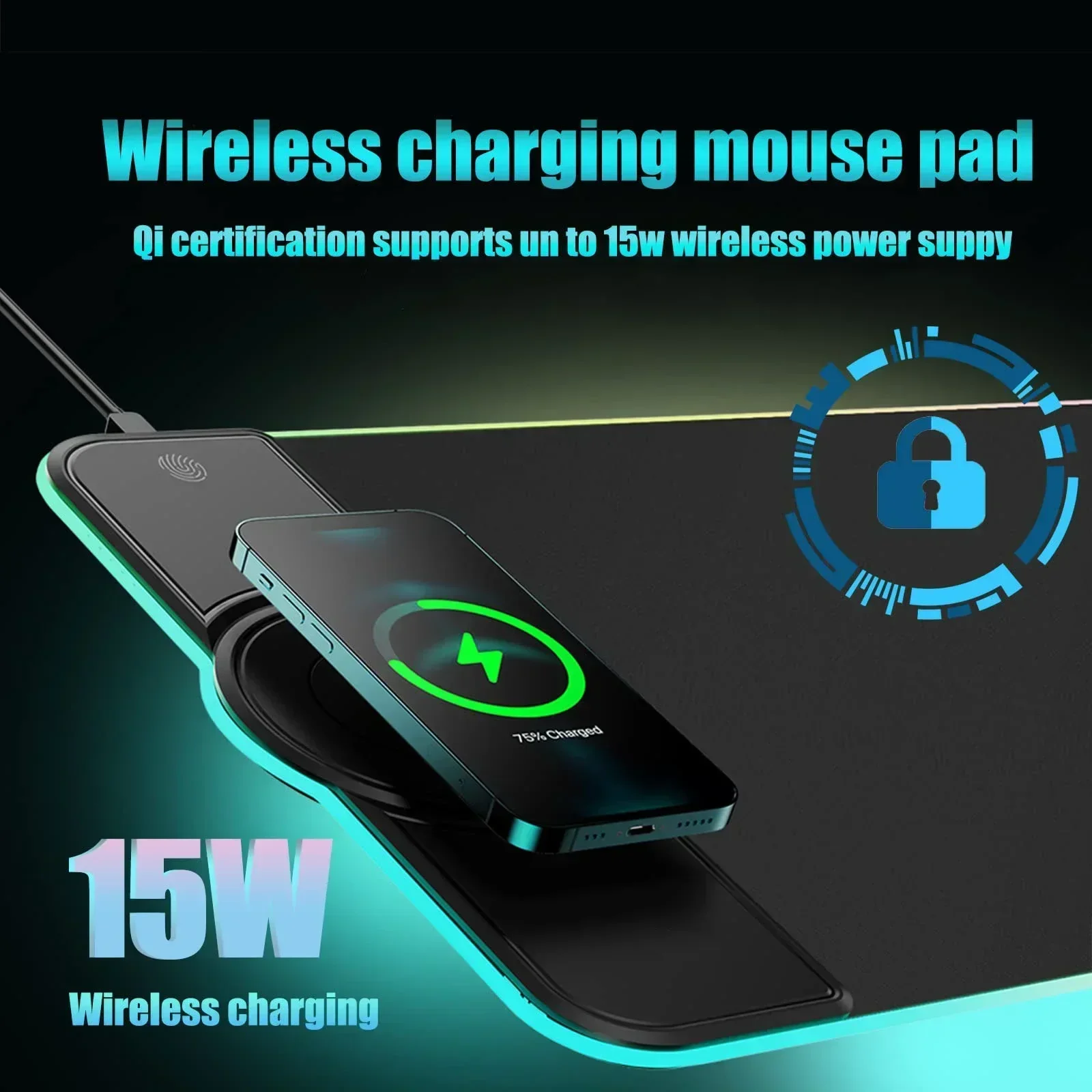RGB подложка за геймърска мишка 15W бързо безжично зареждане за домашен офис със сгъваем дизайн на стойка за телефон Мека и противоплъзгаща подложка за мишка