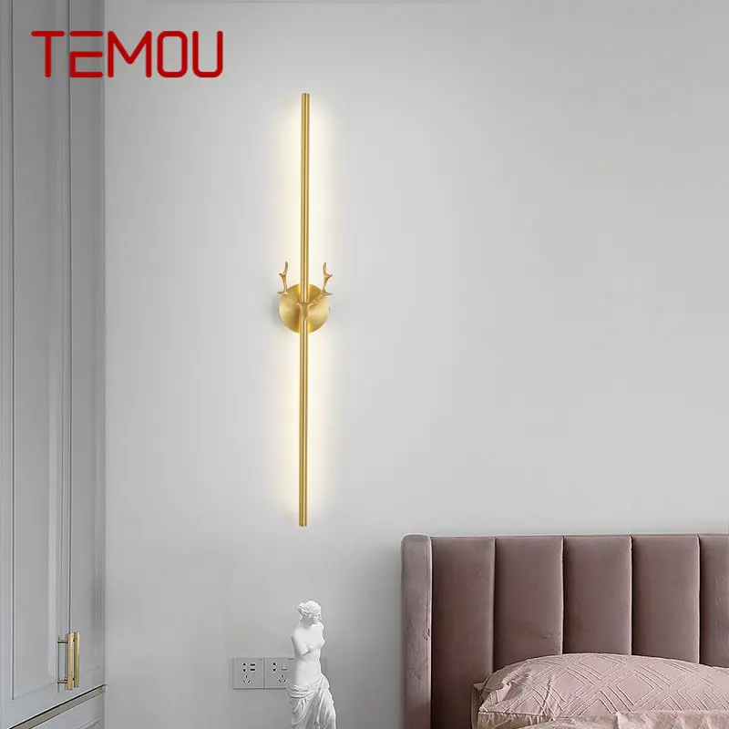 TEMOU модерно злато LED 3 цвята лента стена лампа специално творчески мед sconce светлина за пътека легло хол декор