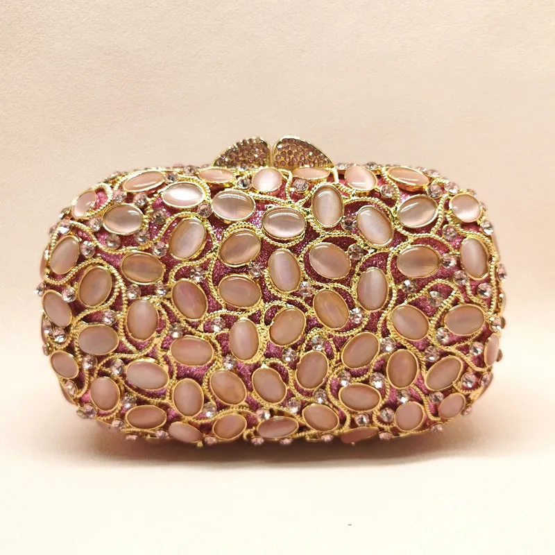 Дамски розов цвят кристал съединител чанта камъни вечерни чанти булчински диамантени портмонета и чанти кристали парти коктейл подарък ба