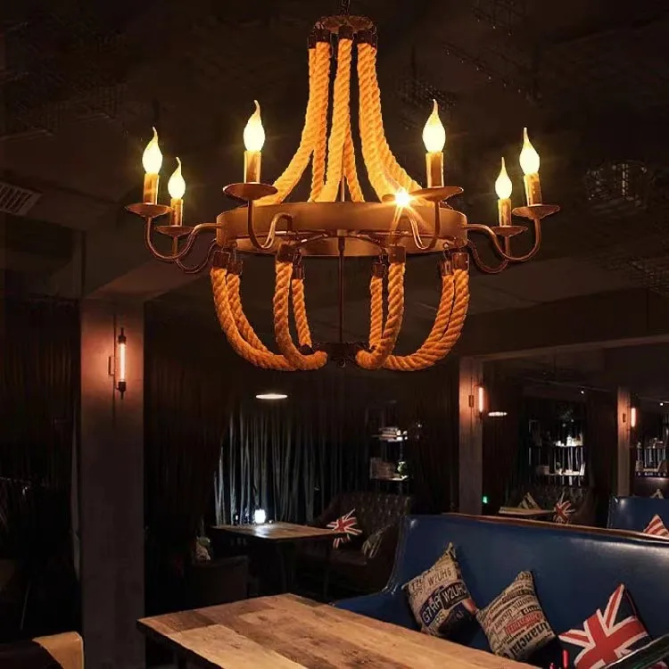Индустриален полилей Реколта таванско помещение ретро личност конопено въже светлина за хол спалня Дизайн на ресторантска стая Осветление