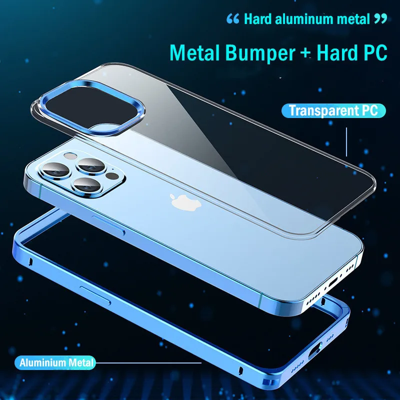 Луксозен алуминиев метален корпус за iPhone 13 Pro 13 Pro Max прозрачен твърд капак за iPhone 13 камера пълен защитен кок