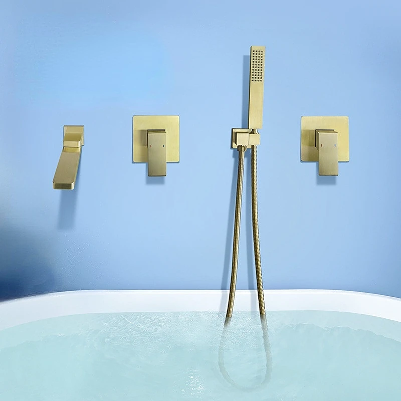 Месингова вана душ кранче стена монтиран въртящ се кран баня кранче душ комплект