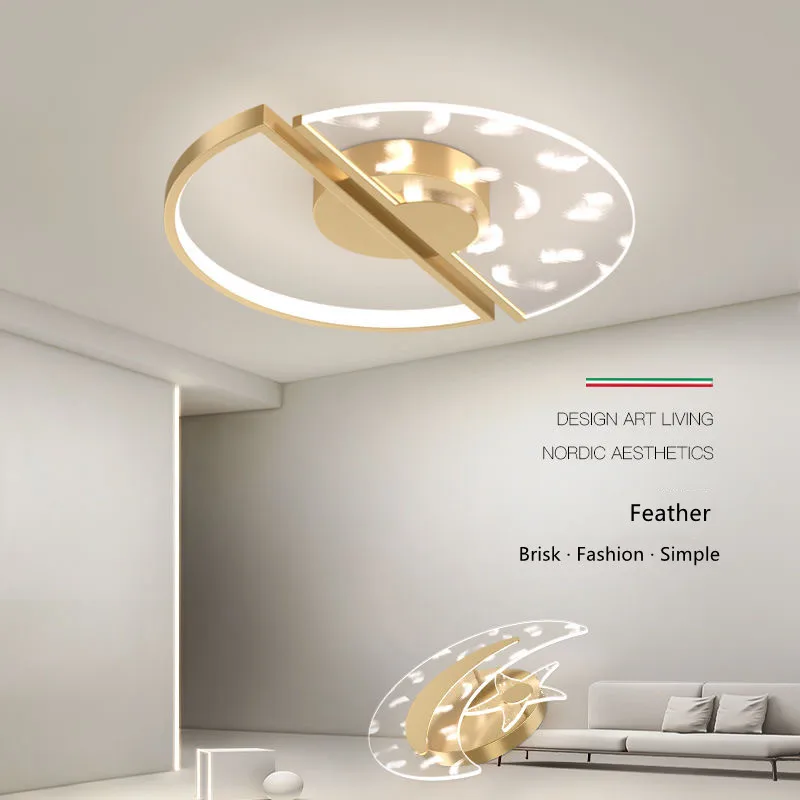 Модерни луксозни плафониери LED за спалня хол димиране перо акрилни осветителни тела Начало декор лампа за спалня