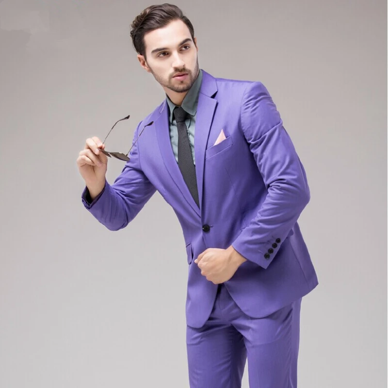 Най-новият лилав мъжки костюм 2023 Slim Fit Skinny Tuxedo Groom Prom Wedding Pary Male Suits Terno Masuclino 2 броя ( Blazer + Pants )