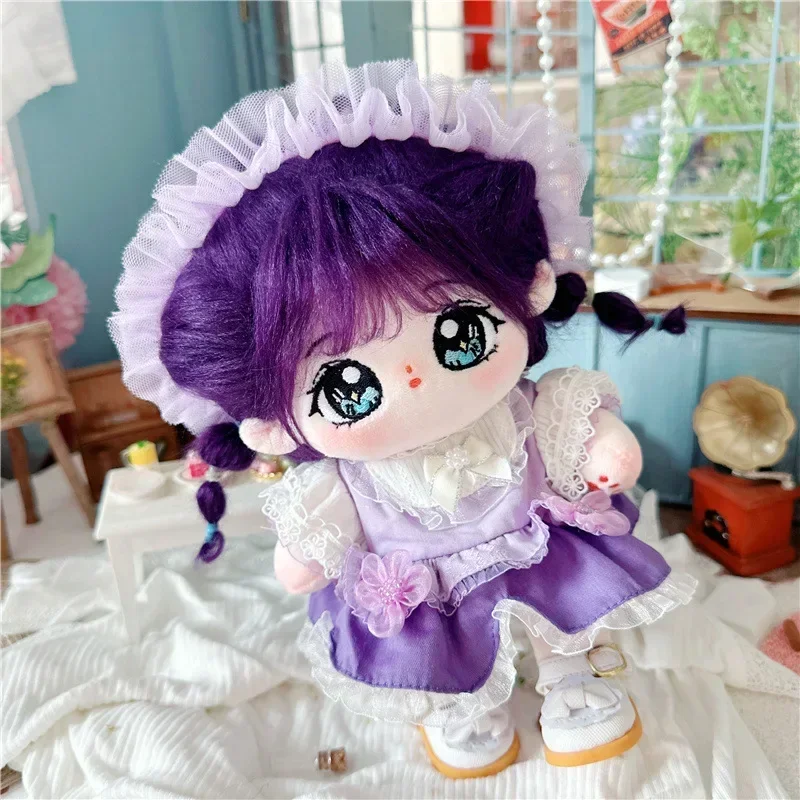 Памучна кукла 20см бебешки дрехи звезда кукла лилава коса принцеса стил рокля аксесоари облекло пълнени играчки фенове колекция подаръци