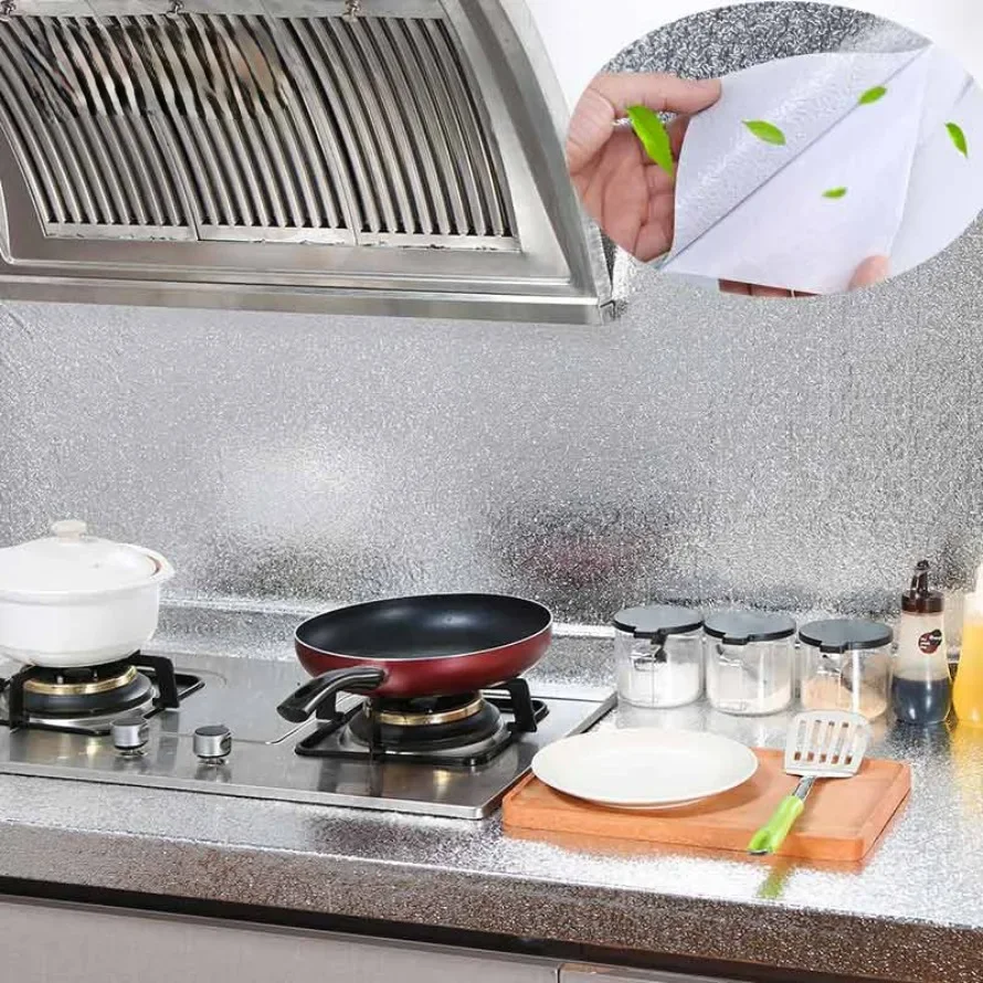 Самозалепващи тапети Кухненски маслоустойчиви самозалепващи стикер Печка против замърсяване алуминиево фолио тапет кабинет контакт хартия