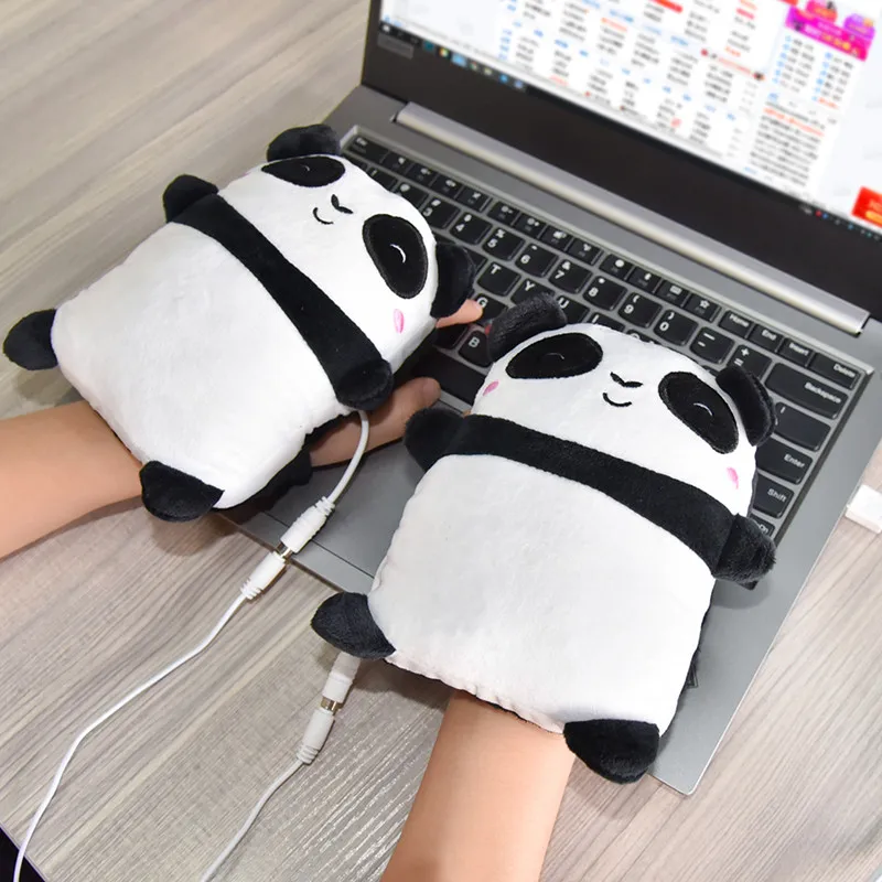 сладък панда отопляеми ръкавици, тост форма, USB отопление ръка топло, топло, половин пръст, зима, офис, коледен подарък, нов